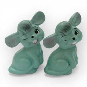 Vintage Aqua Mice Mouse Salt & Pepper Shakers Mid Century Japan Anthropomorphic